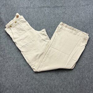 Pilcro Kit High Rise Wide Leg Utility Trouser Pants Women's Size 33 Tall Cream